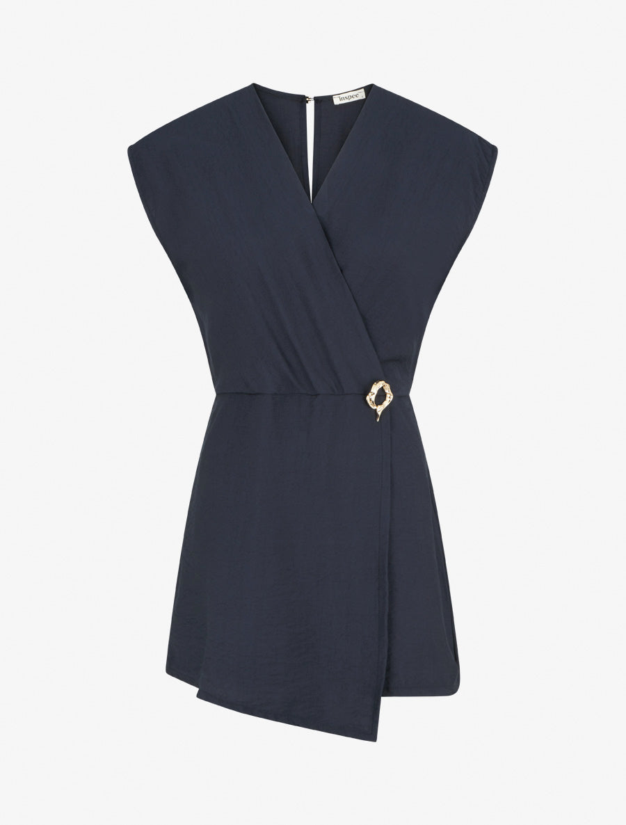 Combishort style robe portefeuille à broche - Marine - 1