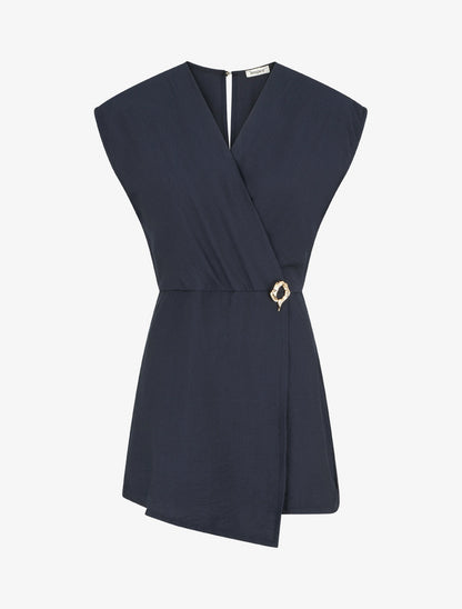 Combishort style robe portefeuille à broche - Marine - 1