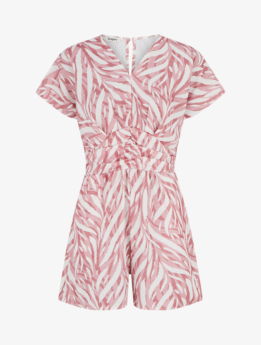 Combishort droit manches courtes imprimé graphique - Rose - 1