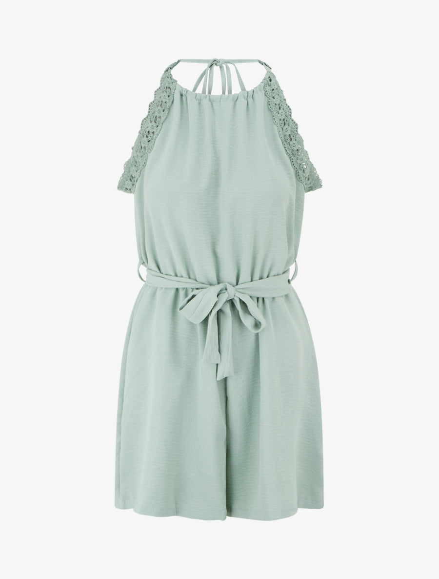 Combishort à dentelle et dos ouvert - Vert d&