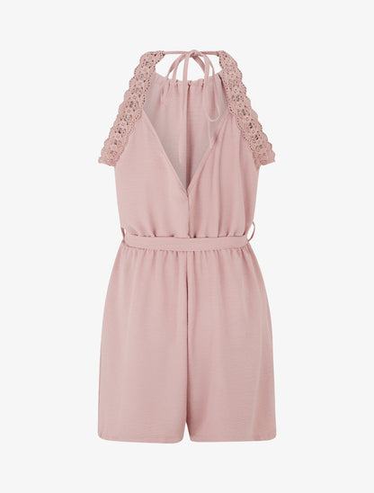 Combishort à dentelle et dos ouvert - Rose - 2