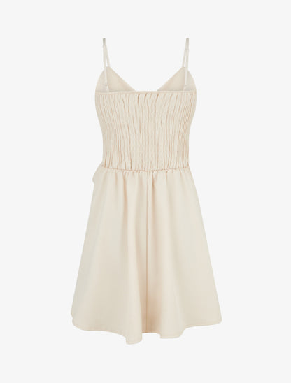 Robe patineuse unie à fines bretelles - Beige - 2