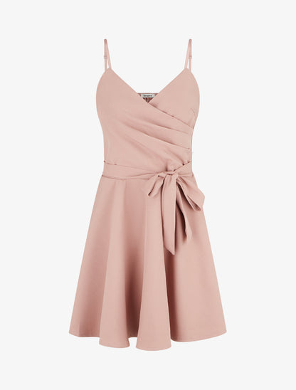 Robe patineuse unie à fines bretelles - Rose - 1