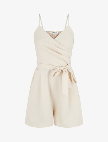 Combishort fluide à fines bretelles - Beige - 1