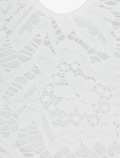 Robe mi-longue à dentelle et imprimé aquarelle - Kaki - 3