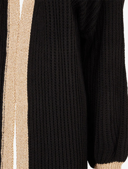 Gilet à bords lamés dorés - Noir - 3