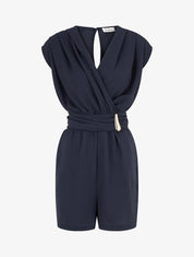 Combishort uni à empiècement bijou à la taille - Marine - 1