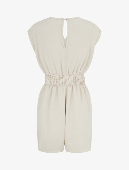 Combishort uni à empiècement bijou à la taille - Beige - 2