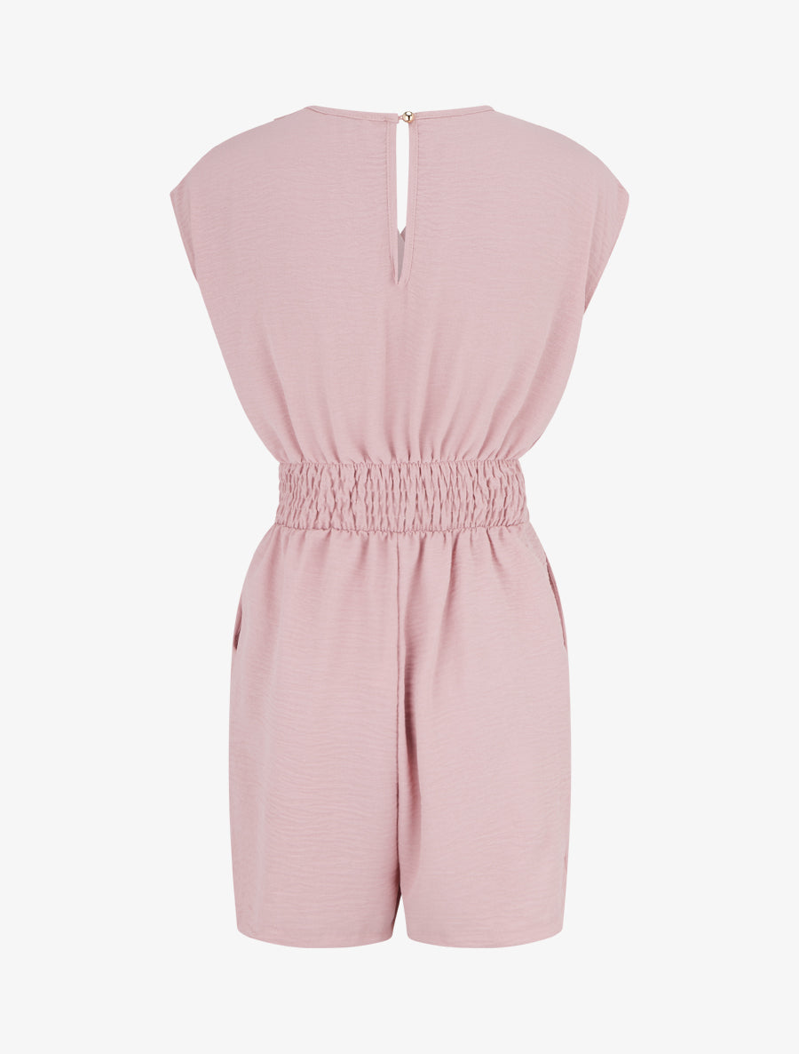 Combishort uni à empiècement bijou à la taille - Vieux rose - 2