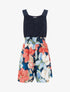 Combishort imprimé fleurs tropicales à bustier en dentelle - Marine - 1