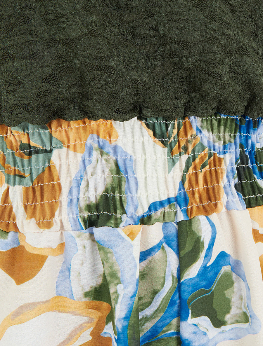 Combishort imprimé fleurs tropicales à bustier en dentelle - Kaki - 3