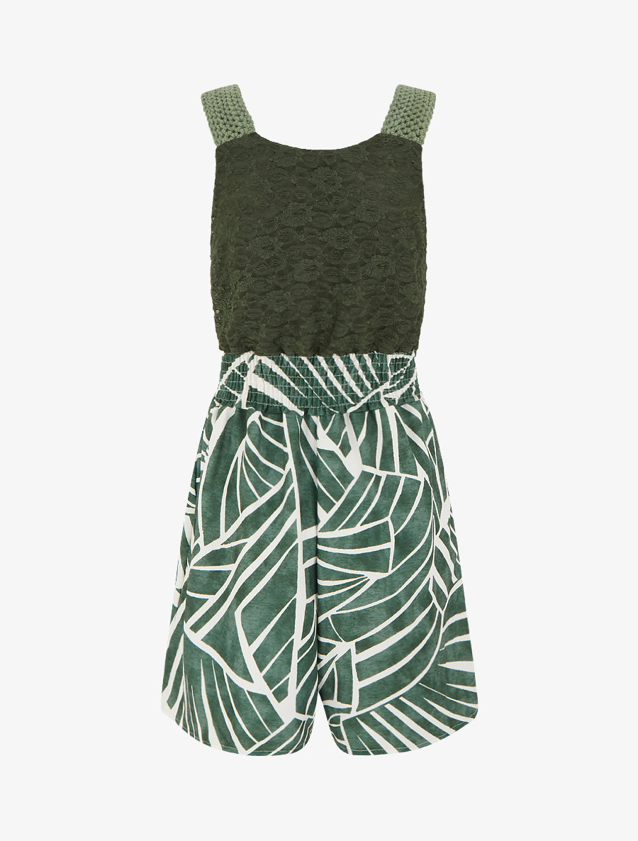 Combishort imprimé graphique à bustier en dentelle - Kaki - 2