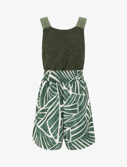 Combishort imprimé graphique à bustier en dentelle - Kaki - 2