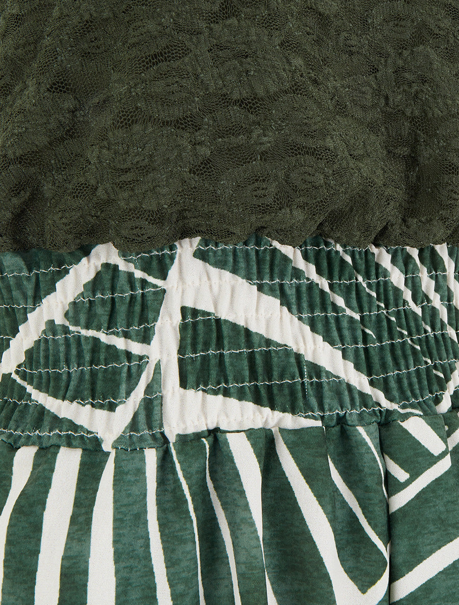 Combishort imprimé graphique à bustier en dentelle - Kaki - 3