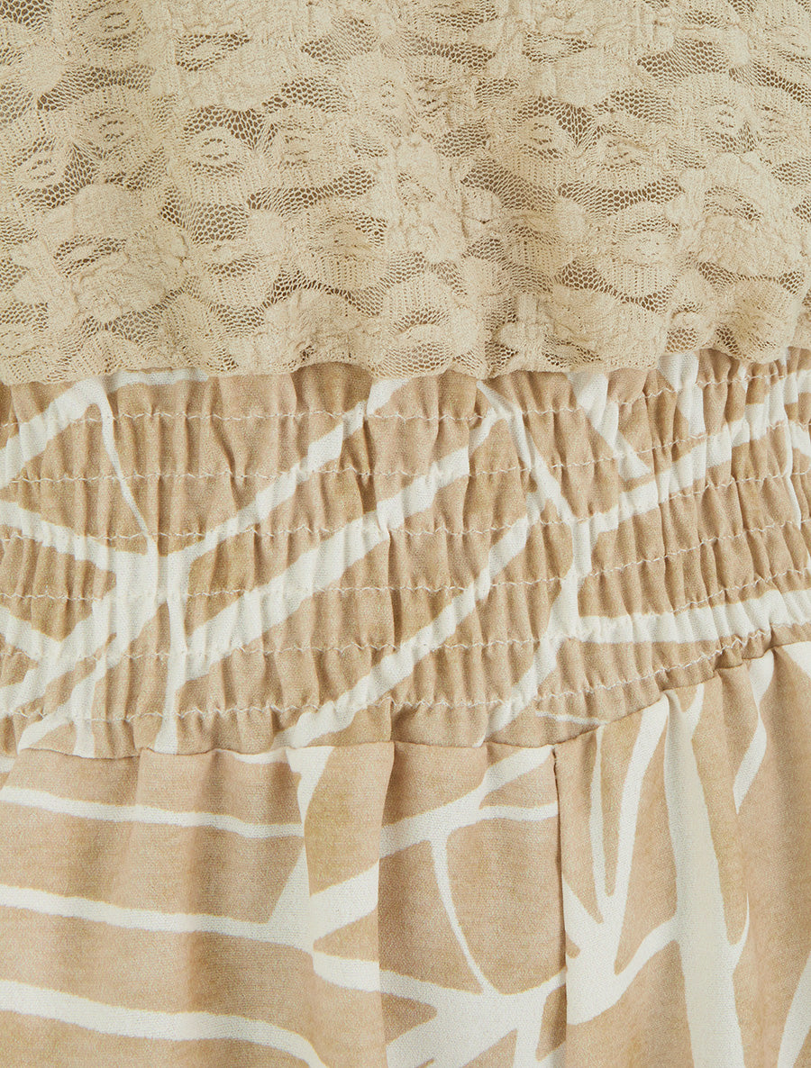 Combishort imprimé graphique à bustier en dentelle - Beige - 3