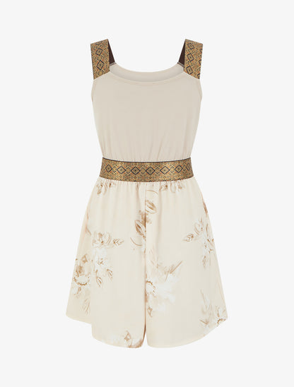 Combishort imprimé floral à bretelles fantaisies - Taupe - 2