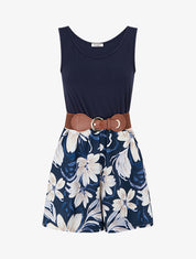 Combishort ceinturé à imprimé floral - Marine - 1