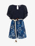 Combishort imprimé floral à buste en dentelle - Marine - 1