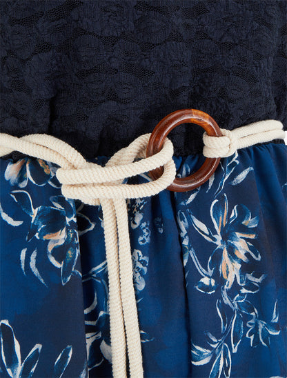 Combishort imprimé floral à buste en dentelle - Marine - 3