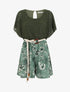 Combishort imprimé floral à buste en dentelle - Kaki - 1
