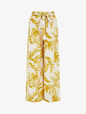 Pantalon élastiqué à imprimé tropical - Jaune moutarde - 1