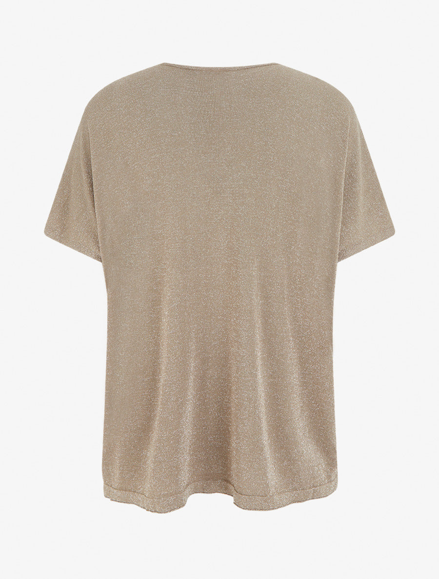 Top ample manches courtes en maille fine irisée - Taupe - 2
