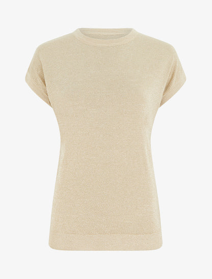 Top droit manches courtes en maille irisée - Beige - 1