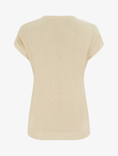 Top droit manches courtes en maille irisée - Beige - 2