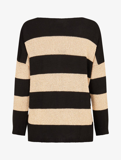 Pull en maille à bandes dorées - Noir - 2