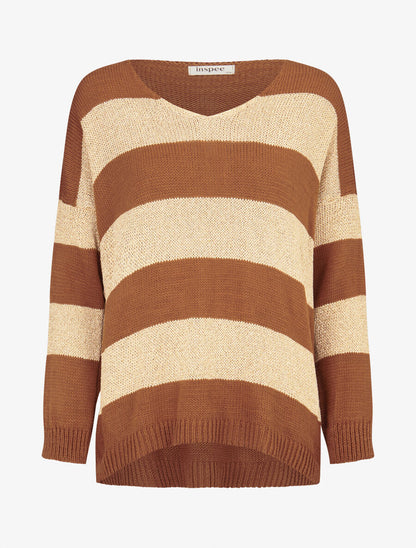 Pull en maille à bandes dorées - Camel - 1