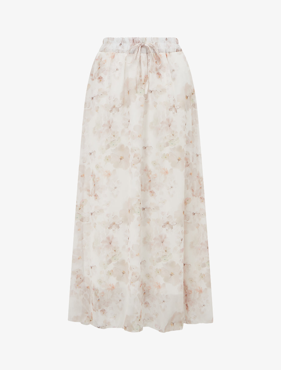 Jupe imprimé floral à taille élastiquée - Beige - 1