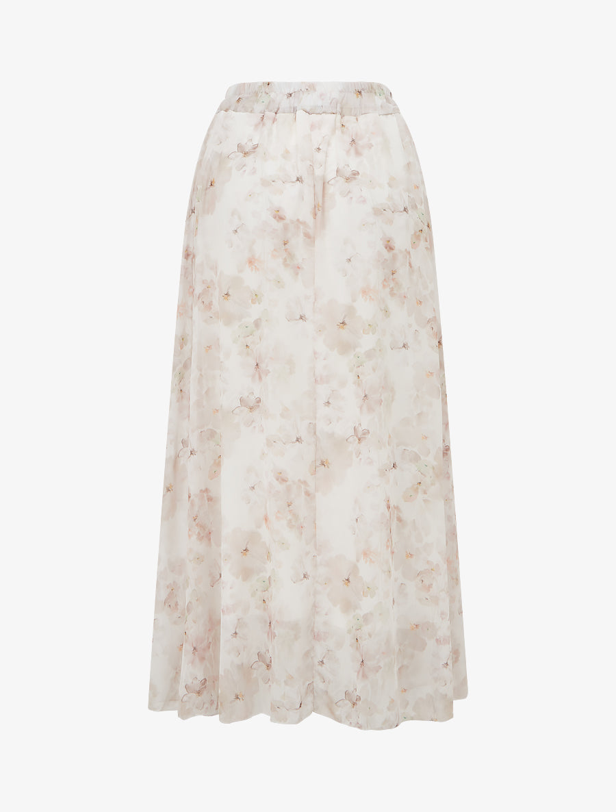 Jupe imprimé floral à taille élastiquée - Beige - 2