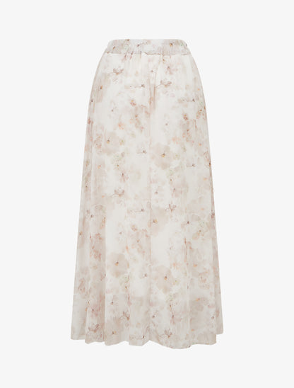 Jupe imprimé floral à taille élastiquée - Beige - 2