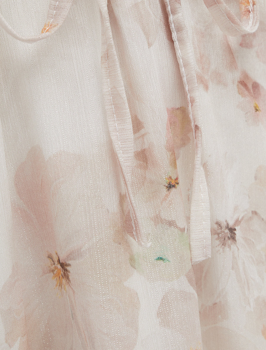 Jupe imprimé floral à taille élastiquée - Beige - 3