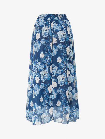 Jupe imprimé floral à taille élastiquée - Marine - 2