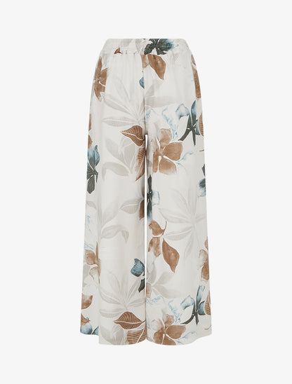 Pantalon élastiqué à imprimé feuillage - Beige - 2