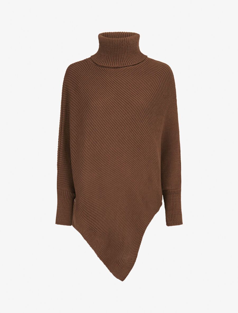 Poncho côtelé à col roulé - Marron - 4