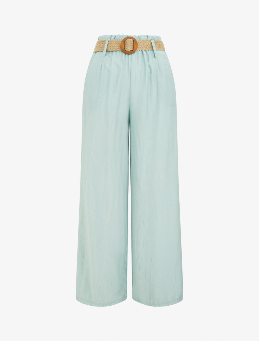Pantalon fluide uni à taille élastiquée - Vert d&