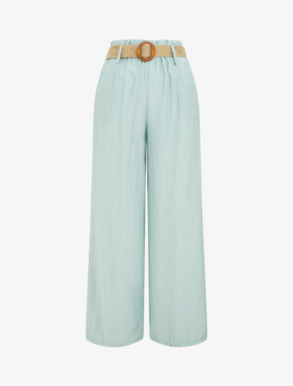 Pantalon fluide uni à taille élastiquée - Vert d&