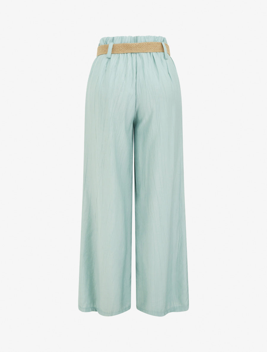Pantalon fluide uni à taille élastiquée - Vert d&
