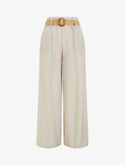 Pantalon fluide uni à taille élastiquée - Taupe - 1