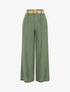 Pantalon fluide uni à taille élastiquée - Kaki - 1