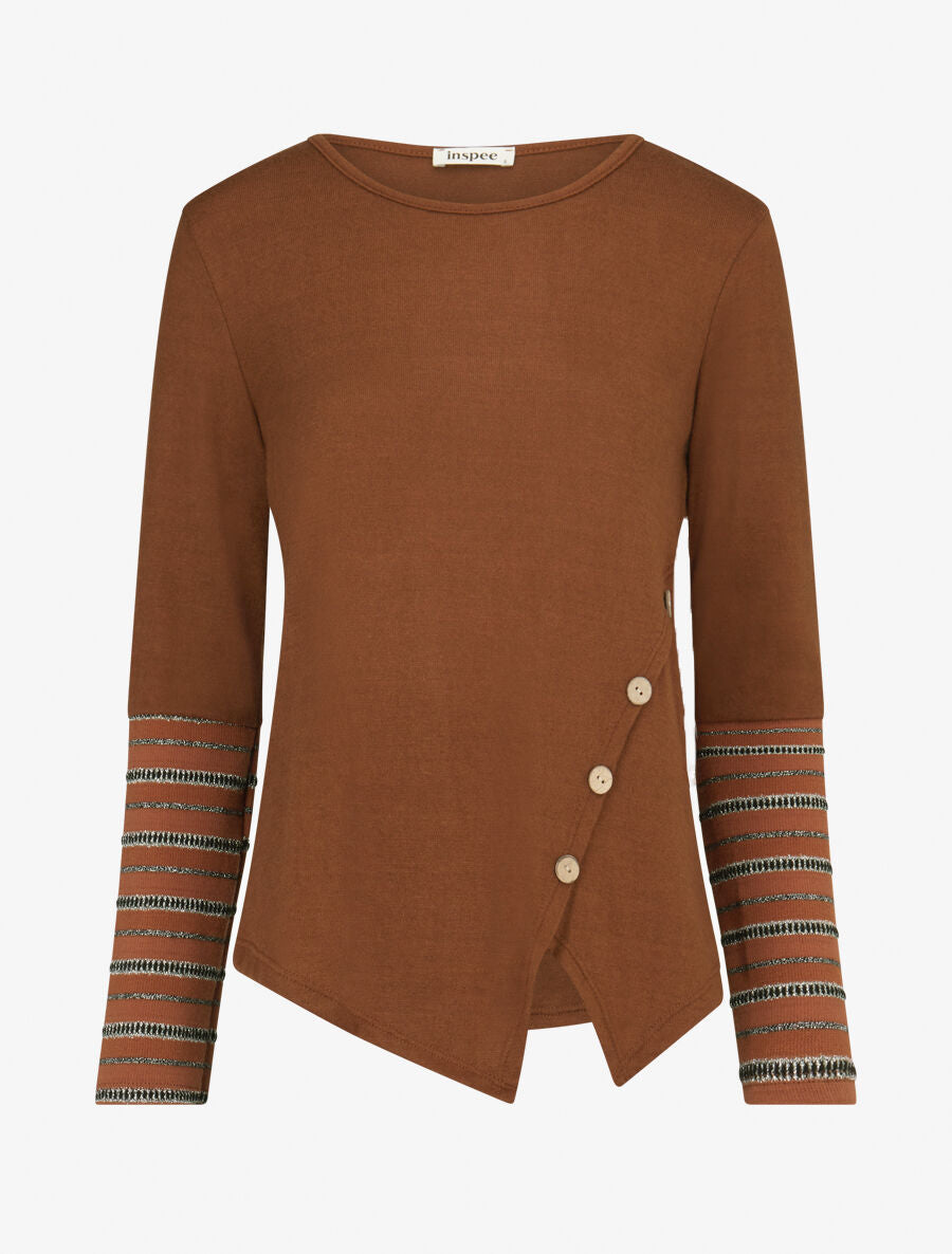 Pull fin à manches rayées - Camel - 1