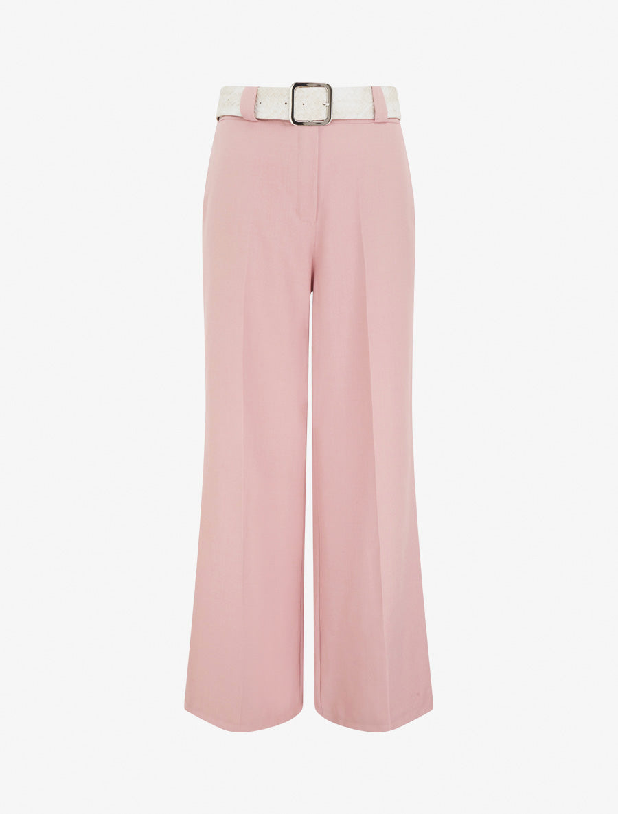 Pantalon uni élastiqué - Rose - 1