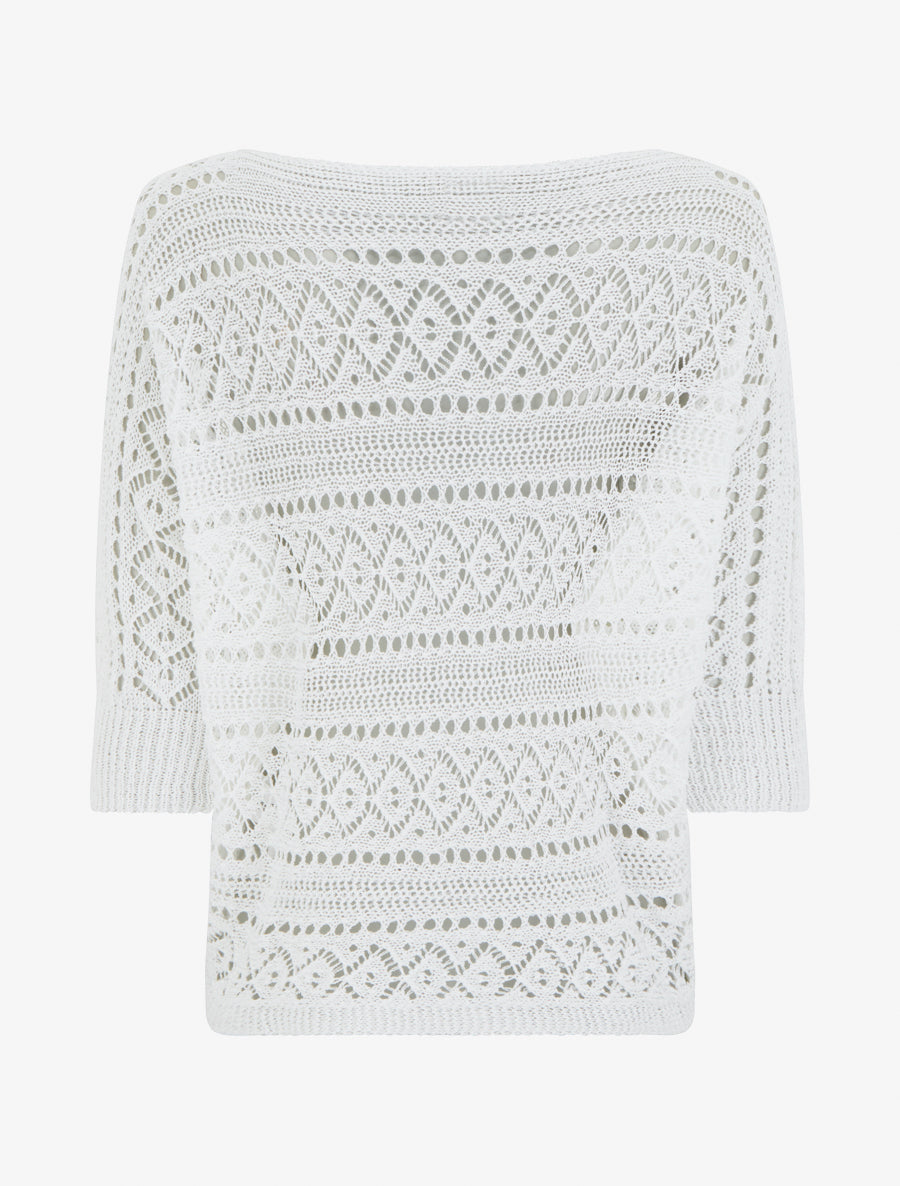Top uni en maille ajourée - Blanc - 2