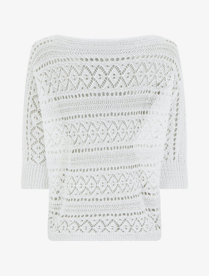Top uni en maille ajourée - Blanc - 2