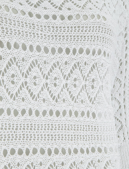 Top uni en maille ajourée - Blanc - 3