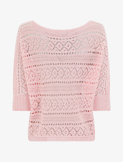 Top uni en maille ajourée - Rose - 2