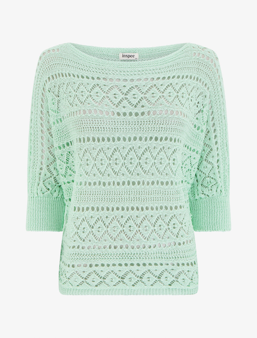 Top uni en maille ajourée - Vert d&