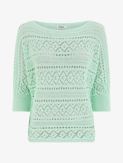 Top uni en maille ajourée - Vert d&